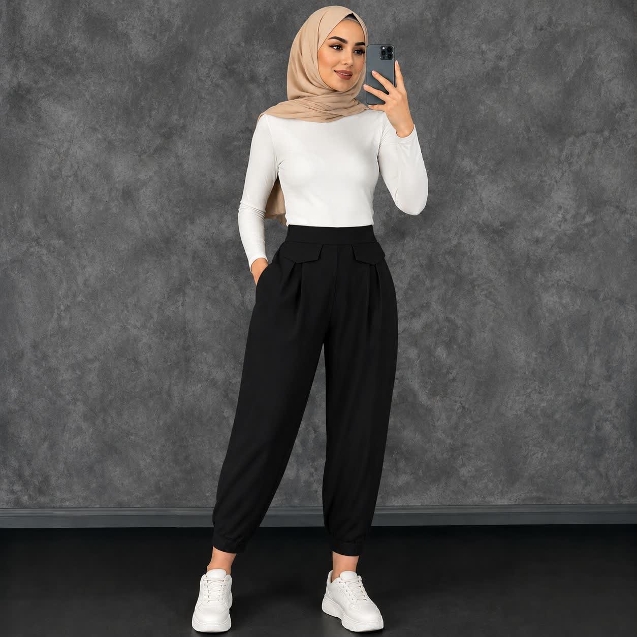 شلوار خمره ای طرح جیب زنانه مازراتی (مشکی)